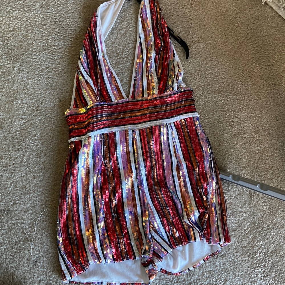 Womens short sequin halter romper